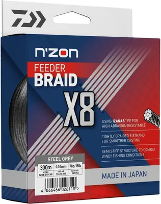Image de DAIWA N'ZON X8 BRAID, 300m, 0,1mm, 7kg / 15,43lbs, gris, Tresse, 12410-310