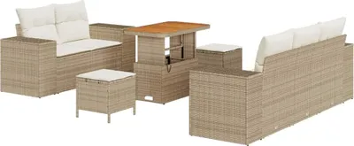 Immagine prodotto di Set da giardino composto da 8 pezzi, divano per 8 persone, colore beige e crema, realizzato in rattan sintetico
