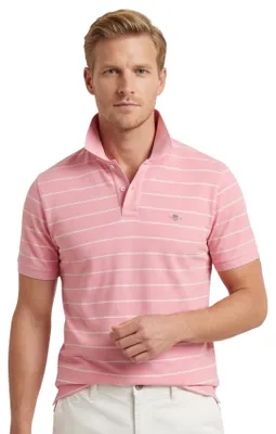Produktbild von Gant Polo rosa und creme gestreift Baumwolle Piqué Kurzarm