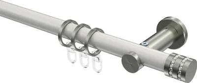 Produktbild von Interdeco Gardinenstange / Vorhangstange Weiß / Edelstahl-Optik, Typ Platon Estana (Glitzerkappe), 20 mm Ø 1-läufig, 280 cm
