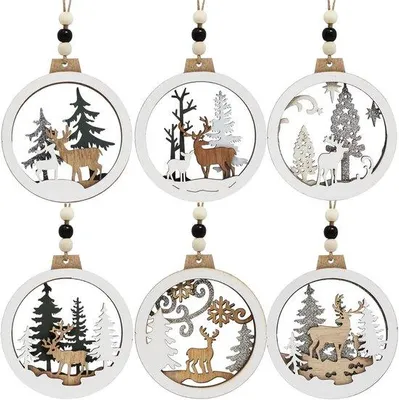 Produktbild von Famanu Weihnachtsbaumhänger Rentier Ornament - Set mit 6 Holzdekorationen