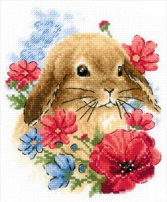 Produktbild von Riolis Kreuzstich Set "Hase in Blumen", Zählmuster, 15x18cm