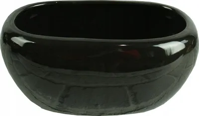 A black oval ceramic planter.