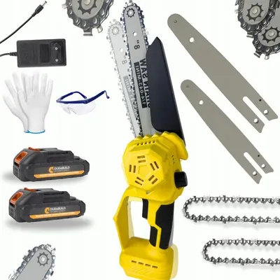 Imagen del producto de Motosierra de batería sin escobillas, espadas de 6 y 8 pulgadas, 2 baterías de 21 V, mini sierra de poda inalámbrica con engrase automático