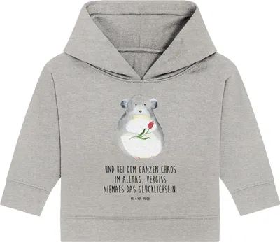 Produktbild von Mr. & Mrs. Panda Organic Baby Hoodie Chinchilla Blume 12. - 18. Monat - Heather Grey - Geschenk, Kummer, Kapuzenshirt, Büro, Liebeskummer, Lustige Sprüche, Chaos