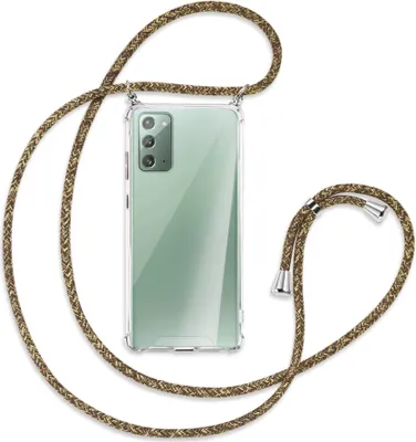 Produktbild von Handykette Backcover-Schutzhülle mit Band (Metall silberfarben) für Samsung Galaxy Note20 4G/5G - braun+beige