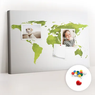 Imagen del producto de Tablero de corcho con chinchetas – Tablero con chinchetas para fotografías y notas – 60x40 cm – 100 chinchetas de colores