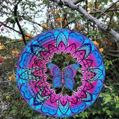 Obrázek produktu pro Větrná dekorace do zahrady, motýl, 30 cm, kov, 3D, otočná, vhodná pro použití venku i uvnitř