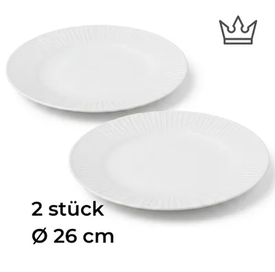 2er-Set Premium Porzellan Speiseteller Ø26 cm – Elegantes Rillendesign in edlem Weiß