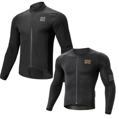 Productafbeelding van ROCKBROS winddichte jas, zwart, met lange mouwen. Zwarte fietsshirt voor heren, ademend, geschikt voor racefietsen en mountainbikes. EU maat XL