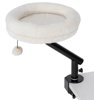 Produktbild von Katzen-Schreibtischbett, Katzenbett für Schreibtisch mit 360°Drehung, verstellbarer Höhe, Katzenliege mit abnehmbarem, maschinenwaschbarem Bett, für Katzen unter 6 kg, Heimbüro, Cremeweiß