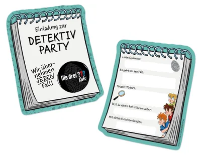 8 Einladungskarten Kindergeburtstag Detektiv-Motto 10x15 cm