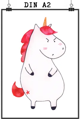 Produktbild von Mr. & Mrs. Panda Poster Einhorn Wut DIN A2 - Weiß - Geschenk, Posterdruck, drucke, Spaß, Einhörner, Lustig, Kunstdruck, wanddeko, Wandbild, Arbeit, Unicorn, Bild