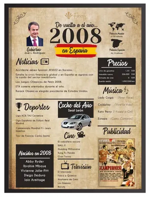 Image de Affiche commémorative, année de naissance 2008 - Affiche informative avec des faits historiques - Décoration murale pour les anniversaires - Format DIN A4, 21x29,7 cm