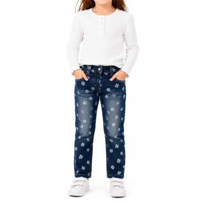 Produktbild von 73770 Mädchen Jeans mit Gänseblümchen-Print Gr. 92 – Kinder Denim Hose mit Blumenmuster
