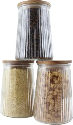 Produktbild von OTIX Vorratsgläser mit Deckel Süßigkeiten-Set aus 3 Acacia-Holz 950 ml SIRIUS