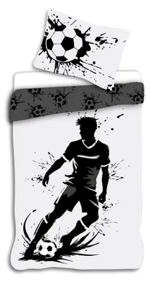 Produktbild von Bettwäsche Fußball Stürmer schwarz weiß Kissenbezug 80 x 80 cm und Bettbezug 135 x 200 cm, 100% Baumwolle  100