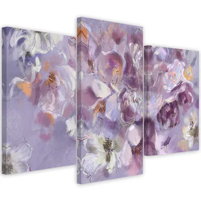 Produktbild von Triptychon auf leinwand schwertlilienblüte 120x80 cm Feeby lila wandbild bereit zum aufhängen