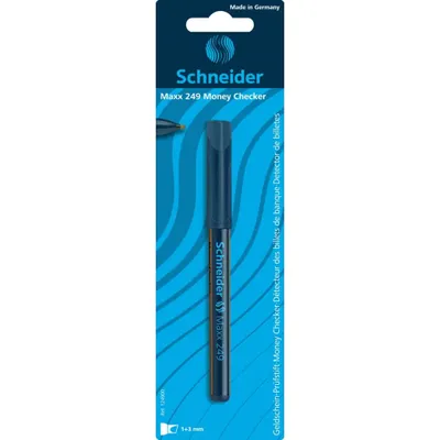 A money checker pen in its packaging.