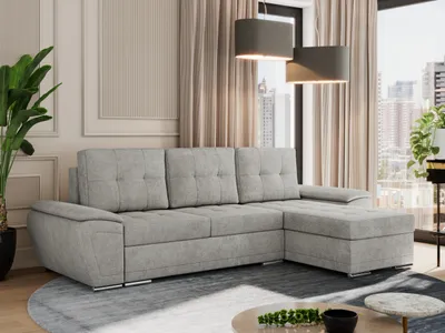 Produktbild von MKS MEBLE Sofa mit Schlaffunktion - Ecksofa mit Schlaffunktion und Bettkasten - Sofa 3 Sitzer - Schlafsofa - Couch - Schlafsofa mit Bettkasten - Umbria L - Hellgrau Stukture