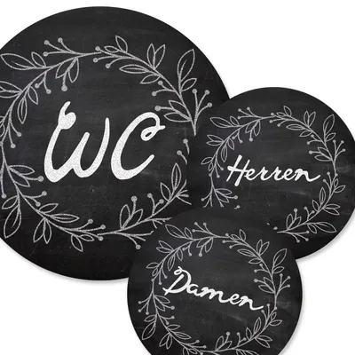 3er-Set WC-Bilder, Schiefer-Kreidetafel-Look, Blumenmuster, 15,5 cm