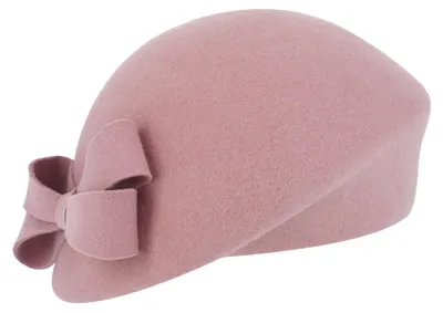 Fiebig schicker asymmetrischer Pillbox-Filzhut mit Schleife in lila