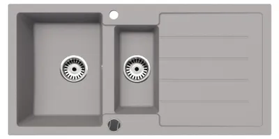 Produktbild von [Granitspüle 100x50 +Abtropfgitter mit Armatur] Hochwertig  Küchenspüle Eckige Granit Spülbecken f. Unterschränke ab 45 cm inkl.Siphon Set, Farbe:Grau
