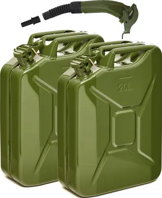Produktbild von BW® Kraftstoffkanister Metall Benzinkanister 2x 20 Liter mit Ausgießer - Olivegrün RAL 6003 - UN-Zulassung - Hergestellt in Europa