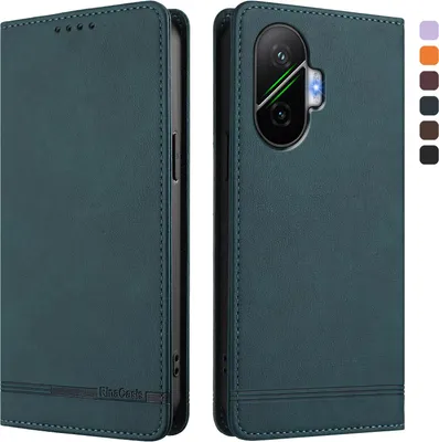 Produktbild von Hülle für Xiaomi Poco F7, Retro Kunstleder Ständer Klapphülle mit Kartenfächer und Magnetische Grün