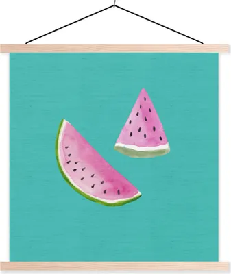 Produktbild von MuchoWow® Textilposter Wassermelone - Obst - Aquarell - Blau 40x40 cm mit holzfarbenen Rahmen - Posterleiste
