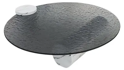 Productafbeelding van Ronde salontafel van rundleder. Luxe salontafel voor de woonkamer, bijzettafel, koffietafel