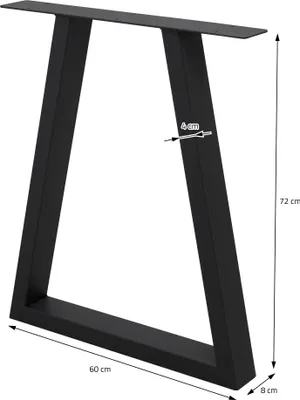 Obrázok produktu pre ECD Nemecko 2x stolová noha lichobežníkový dizajn, 60x72 cm, čierna, oceľ s práškovým nástrekom, priemyselný dizajn, kovový rám stola pre jedálenský stôl