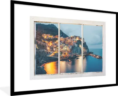 Produktbild von MuchoWow® Gerahmtes Poster Aussicht - Meer - Italien 90x60 cm - Poster mit Schwarzem Bilderrahmen Wandposter Rahmen Foto Bilder - Wanddekoration - Fotos