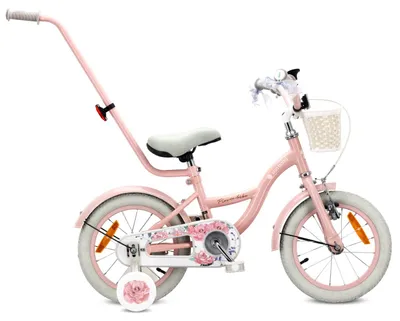 Zdjęcie produktu dla Rower dla dziewczynki 14 cali Pchacz kółka boczne Flower bike różowy