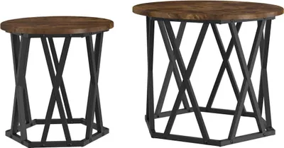 Produktbild von "2026 MODERNE"Satztisch-Beistelltisch - Wohnzimmer Tisch modern - 2er Set,multifunktional& Moderne - Geräucherte Eiche Ingenieure Holz und Stahl - Kaffeetisch CC3759616