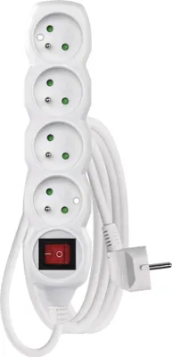 Prodlužovací kabel 3 m / 4 zásuvky / s vypínačem / bílý / PVC / 1 mm2
