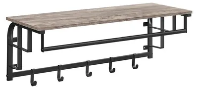 Image de Porte-manteau mural avec 5 crochets et étagère – Bois/Métal – Gris clair/Noir – 30 x 66 x 27 cm