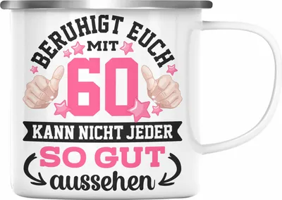Produktbild von Trendation - 60. Geburtstag Frauen Emaille Tasse Geschenk Geschenkidee 60er Geburtstag Spruch Perfektion Mama Mutter Lustiger Spruch Witzig (Silber)