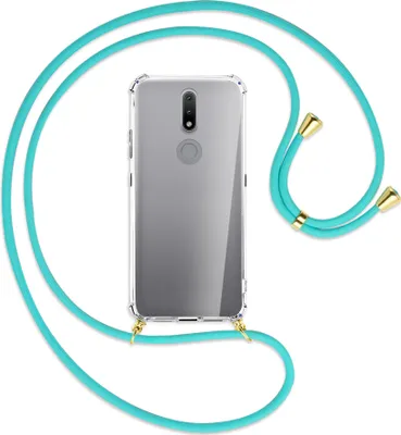 Produktbild von Handykette Backcover-Schutzhülle mit Band (Metall goldfarben) für Nokia 2.4 - türkis