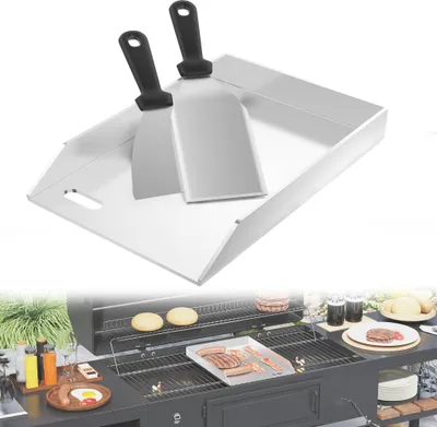 Produktbild von UISEBRT Edelstahl Plancha Grillplatte 30x20cm ohne Griffen – 4mm dick, hitzebeständig & rostfrei – Für Gas- und Holzkohlegrill, inkl. Spachtel & Schaber, ideal für Fleisch, Fisch & Gemüse