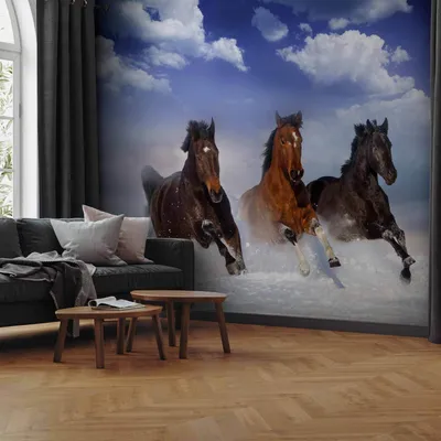 Produktbild von Selbstklebende Folie Fototapete - Horses in the Snow 441x315 cm Tiere g-C-0078-a-a
