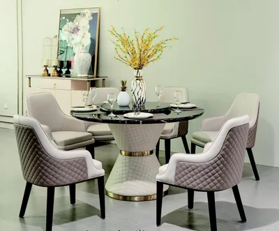Produktbild von Runder Esstisch Rund Tisch Wohnzimmer Küche 130cm Luxus Leder Runde Tische Neu