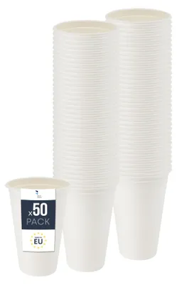 Produktbild von BenBow Einwegbecher aus Zuckerrohr, Weiß, 400 ml x 50 – Besser als Pappbecher, Umweltfreundlich, Ideal für Partys oder Kaffee