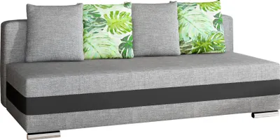 Produktbild von Sofa mit Schlaffunktion und Bettkasten, Couch für Wohnzimmer, Schlafsofa Federkern Sofagarnitur Polstersofa Wohnlandschaft mit Bettfunktion - Walia (Hellgrau+Schwaraz (Sawana 21+Soft11+Jungle32))
