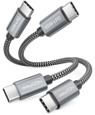 Produktbild von deleyCON 0,15m USB-C Kabel PD 3.0 100W USB-C auf USB-C, 2 Stück