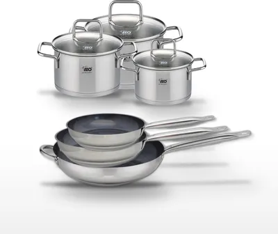 Image de Lot de 3 Poêles 24/28/32 cm Elo Profi Therm Platinum avec 3 Faitouts en inox