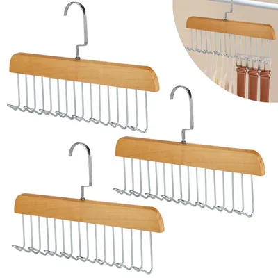 3er-Set Gürtelhalter aus Holz, 8 Haken, 360° drehbar, 28 cm