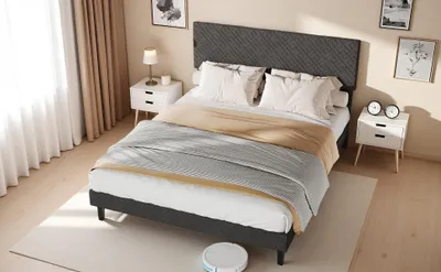 Produktbild von ProximaX Polsterbetten 140×200cm – Grauer Leinenstoff, Weiches Kopfteil, Robuste Holzlattenrost, Geräuschlos