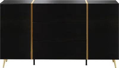 Produktbild von 2-türige Kommode mit 3 Schubladen - Schwarz glänzend und Gold - MARZIALO