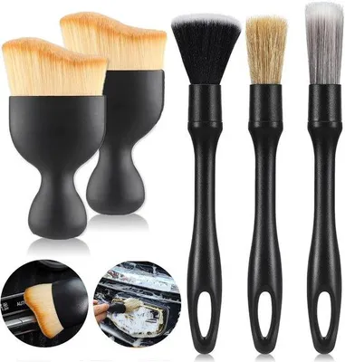 Image de Kit de brosses à poussière pour l'entretien automobile, 5 pièces, intérieur/extérieur, brosses en acier